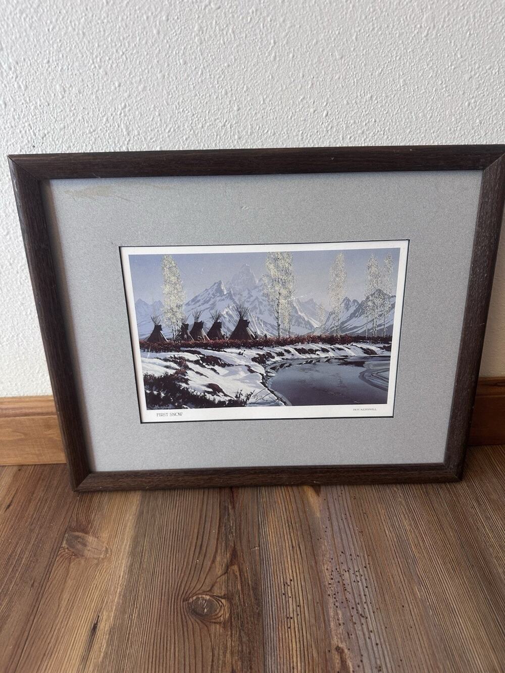 Signed Roy Kerswill "First Snow" Framed Matted No Glass Western Art Print